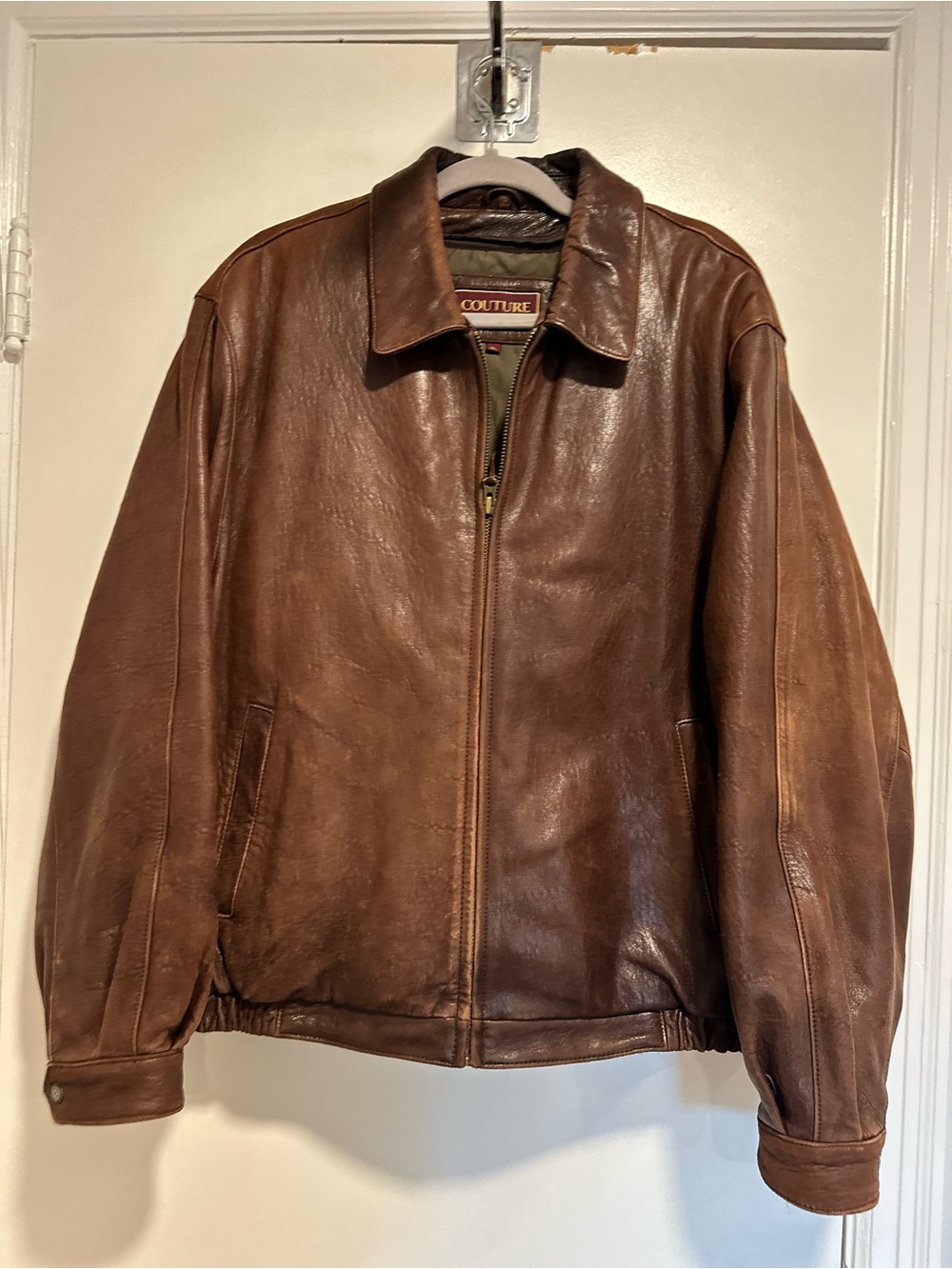 VTG Couture Sz:XL Removable Liner brown lamb leather bomber flight jacket